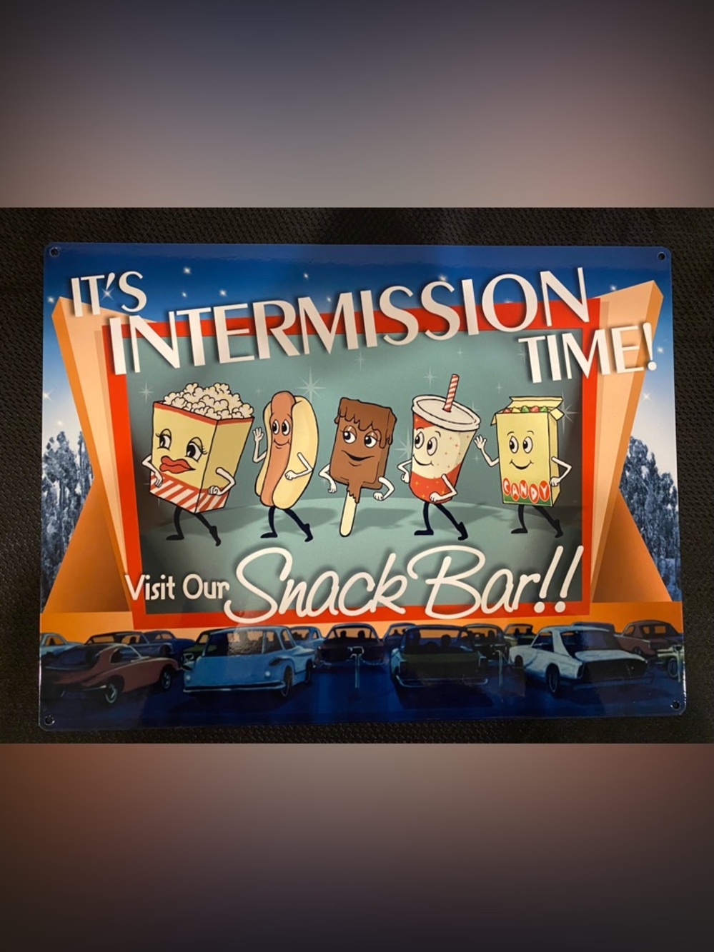 Intermission Time Snack Bar Retro Party Sign - Blue & Orange